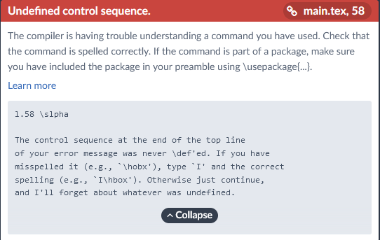 Undefined control sequence latex что это